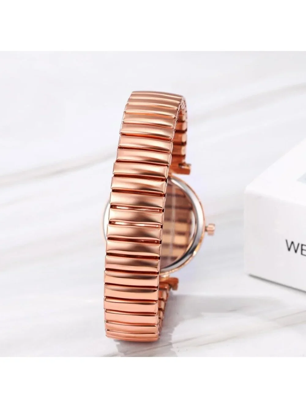 Women's Rose Gold Analog Quartz Elastic Strap Arabic Numerals Waterproof Watch